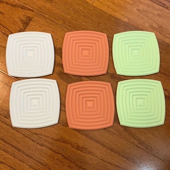 Silicone coasters set of six: cream light green and clay.  NWOT - Picture 1 of 4